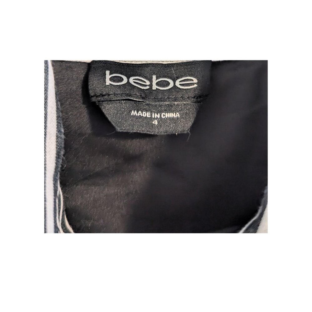 bebe Pinstripe Fit & Flare Shirt Mini Dress Black White Cotton Size 4 - Picture 6 of 12